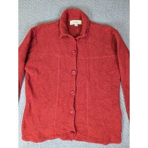 Cabela's Boiled Wool Cardigan Sweater Womens L Rust Red Button Up Pockets